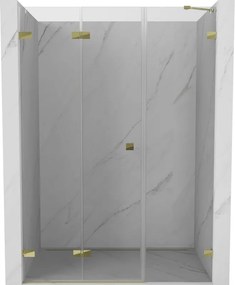 Mexen Lunar-F, skladacie ľavé sprchové dvere 135 cm, číre sklo, zlatý profil, 836S-135-050-50-00-L