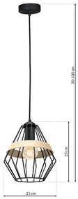 Závesné svietidlo Cliff, 1x drevené/čierne drôtené tienidlo, b