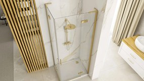Sprchovací kút REA HUGO DOUBLE GOLD BRUSH 100x80, zlatý kartáčovaný/transparent - bez vaničky