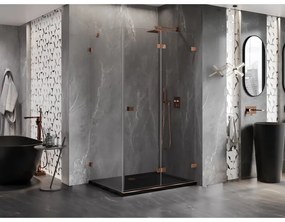 Mexen Lunar-F, 1-krídlový sprchový kút so skladacími dverami, pravý, 95 x 80 cm, 8mm číre sklo, ružové zlato profil, 836-095-080-60-00-P