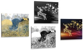 Set obrazov rozprávkové jelene v abstraktnom prevedení - 4x 60x60