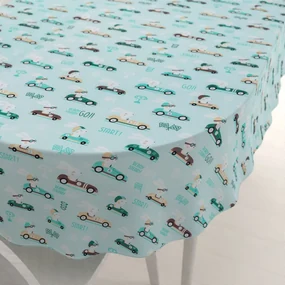 Biante Detský bavlnený oválny obrus Sandra SA-375 Zajačie automobilové preteky na mintovom 100x140 cm