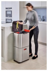 Oceľový odpadkový kôš na triedený odpad v striebornej farbe 60 l Totem Max – Joseph Joseph