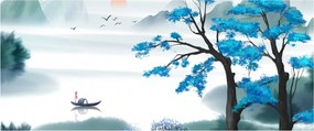 Obraz - Maľované jazero s loďkou (120x50 cm)