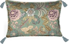 Zelený vankúš Velvet Atelier Japanese Flowers, 50 x 35 cm