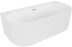 Mexen Sella, voľne stojaca vaňa ku stene, drážkovaná, 170 x 80 cm, biela lesklá, brúsená oceľ, 52711708000-97