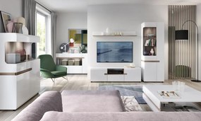 Nízka vitrína Linate, biely lesk/dub