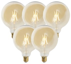 Sada 5 stmievateľných LED žiaroviek E27 G125 zlatá 5W 450lm 2200K