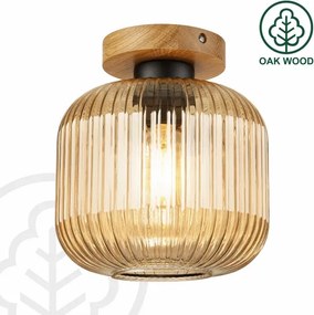 Stropné svietidlo MILOU WOOD 1xE27/15W/230V dub/dymová béžová, priemer 20 cm