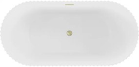 Mexen Paola, voľne stojaca vaňa, drážkovaná, 170 x 80 cm, biela matná, zlatý matný prepad, 52721708001-55