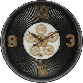 Čierne antik nástenné hodiny s ozubenými kolieskami - Ø 61*11 cm