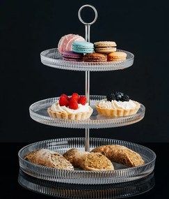 Trojposchodová servírovacia tácka Curly z drážkovaného skla