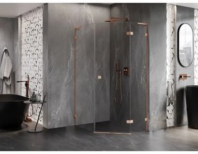 Mexen Lunar, L päťuholníkový sprchový kút s pravým sklonom 90 x 100 cm, 8mm číre sklo, profil medená matná, 831L-090P-100L-65-00-P