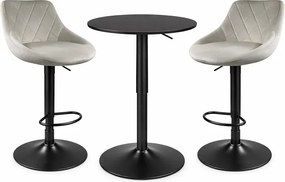 Barový set: Kast otočné barové stoličky ivory béžová (2ks) + nastaviteľny čierny barový stôl
