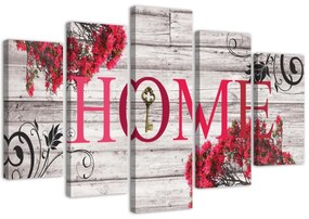 Obraz na plátně pětidílný Home Dřevo Retro Červená - 150x100 cm