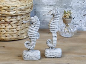 Šedá cementová dekorácia morský koník na podstavci - 8*6*17 cm