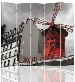 Ozdobný paraván Paříž Moulin Rouge - 180x170 cm, päťdielny, obojstranný paraván 360°