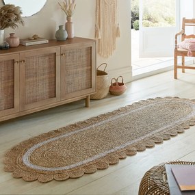Ručne tkaný jutový behúň v prírodnej farbe/slonovinový 80x230 cm Grace White – Flair Rugs