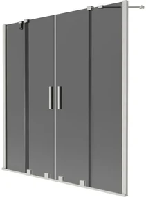 Mexen Velar Duo, 2-krídlová posuvná vaňová zástena 140 x 150 cm, 8mm šedé sklo, brúsená oceľ, 896-140-000-42-97