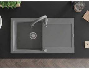 Mexen Leo, 1-komorový granitový drez 900x500x190 mm a drezová batéria Savita, šedá, 6501-71-672601-71
