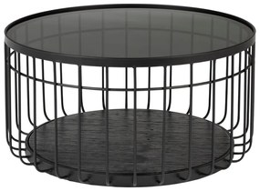Čierny odkladací stolík so sklenenou doskou White Label Lance, ø 60 cm