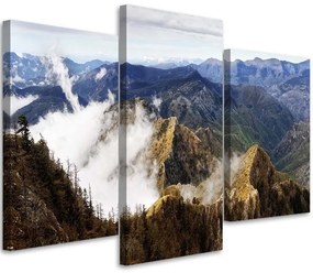 Obraz na plátně třídílný Horská krajina Mlha Příroda - 90x60 cm
