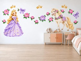 Princezná s bielym koníkom levanduľové nálepky na stenu do izbičky malej princeznej hárok 46 x 30 cm