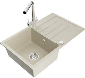 Mexen Bruno, 1-komorový granitový drez s odkvapkávačom 795x495x200 mm a chrómová batéria Duero, béžová, 6513-69-671600-00