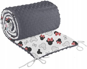 Ochranný mantinel do postieľky 180x30 cm BABYMAM PREMIUM - Myška Minnie s grafitovou minky