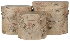 Sada 3ks béžových vintage papierových krabíc - Ø 23*20 / Ø 20*17 / Ø 17*14 cm