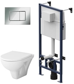 Toaletný set s inštaláciou AM.PM Hit IIS70251.TA1700 bezokrajové, so sedadlom microlift, chróm mechanické tlačidlo na splachovanie