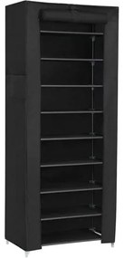 Úložný regál s veľkou kapacitou, botník 10-úrovňový, 28 x 58 x 160 cm, čierny