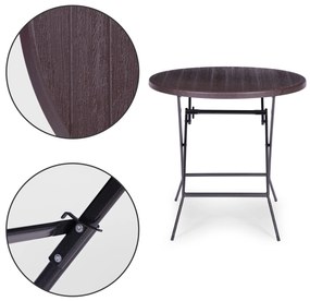 Záhradný stôl 62cm okrúhly, rozkladací, HDPE, imitácia dreva - hnedá