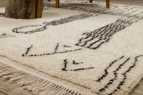 Ručne tkaný vlnený koberec BERBER BJ1147 Boujaad berber Boho, béžový / čierny