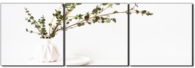 Obraz na plátne - Vetva eukalyptu v bielej váze na bielom pozadí - panoráma 5272B (150x50 cm)