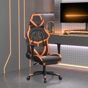 Herná stolička s podnožkou čierna a oranžová umelá koža