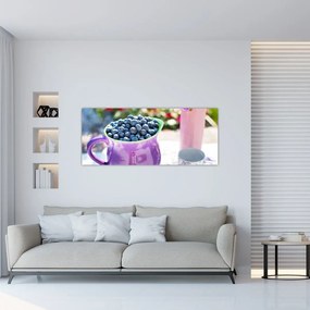 Obraz - čučoriedky v hrnčeku (120x50 cm)
