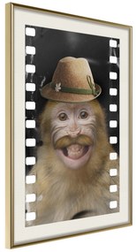 Artgeist Plagát - Monkey In Hat [Poster] Veľkosť: 30x45, Verzia: Čierny rám s passe-partout