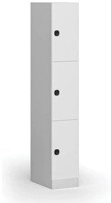 Šatníková skrinka s úložnými boxmi, 3 boxy, 1850 x 300 x 500 mm, kódový zámok, laminované dvere, biela