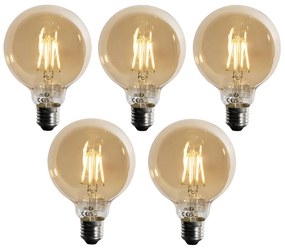 Sada 5 ks E27 3-stupňová stmievateľná LED žiarovka zlatá G95 4W 450lm 2700K