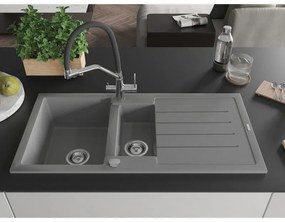 Mexen Andres, granitový drez 1000x500x200 mm, 1,5-komorový a drezová batéria Duo, šedá, 6515-71-671701-07