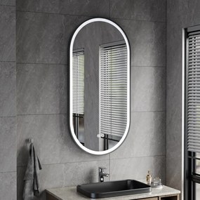 Erga Gwen, oválne LED zrkadlo 50x100cm v čiernom kovovom ráme, 3 farby svetla, predné osvetlenie, vyhrievacia podložka proti zapareniu, ERG-V01-GWEN-5010-BK