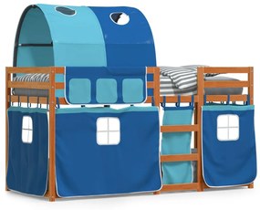 Poschodová posteľ so závesmi modrá 90x200 cm masívna borovica 3284037
