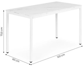 Kuchynský stôl biely mramor 120 x 60 cm – univerzálny stôl pre 4–5 osôb