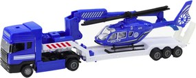LEAN Toys Súprava: Policajné auto, záchranné vozidlo, loď, nákladné auto, vrtuľník – modrá