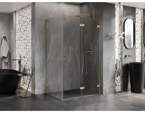 Mexen Lunar-F L, 1-krídlový sprchový kút so skladacími dverami, pravý, 95 x 80 cm, 8mm číre sklo, zlatý matný profil, 836L-095-080-55-00-P