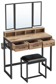 Toaletný stolík s taburetkou 28,6x42 cm FLORA hnedá/čierna