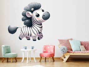 Veselá zebra textilní prelepiteľná nálepka na stenu list 45 x 41 cm