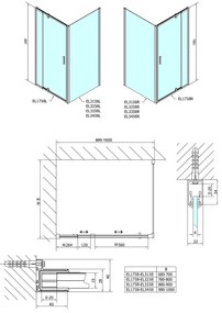 Polysan Polysan, Easy Line obdĺžniková/štvorcová sprchová zástena pivot dvere 900-1000x900mm L/P,brick sklo, EL1738EL3338