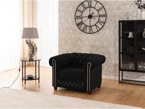 Čierne zamatové kreslo chesterfield York Blik – Ropez